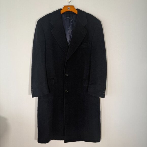 Samuelsohn Men's Navy Wool Cashmere  Long Coat Classic Minimalist Size 40 - Picture 3 of 10